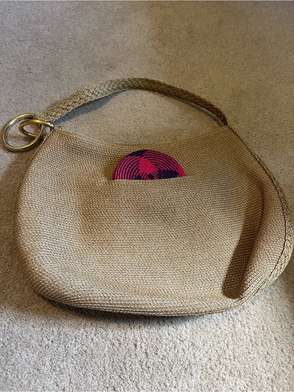 Eric Javits Woven Shoulder Bag with Gold Ring Accent, new was $290, EUC - Picture 3 of 5